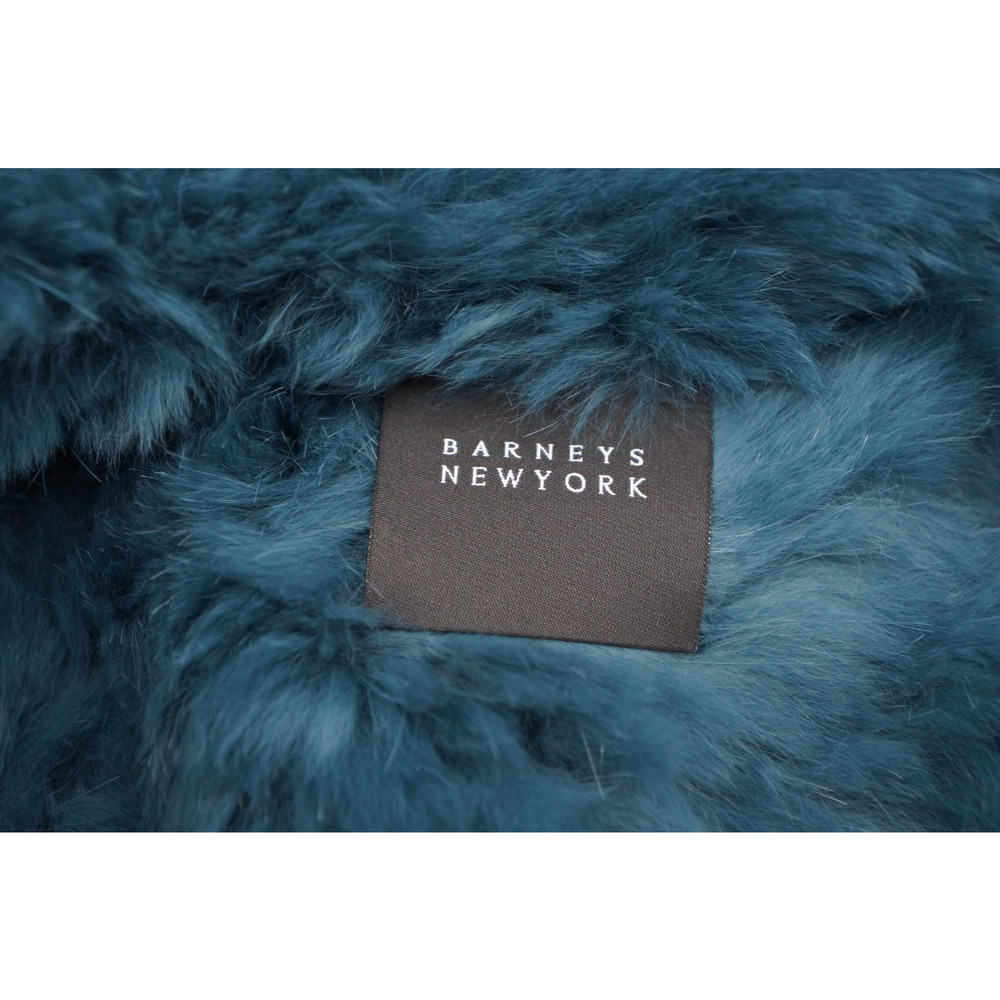 Barneys New York Teal Real Rabbit Fur Jacket Cropped Jagger Luxury Coat Size S - Picture 13 of 15